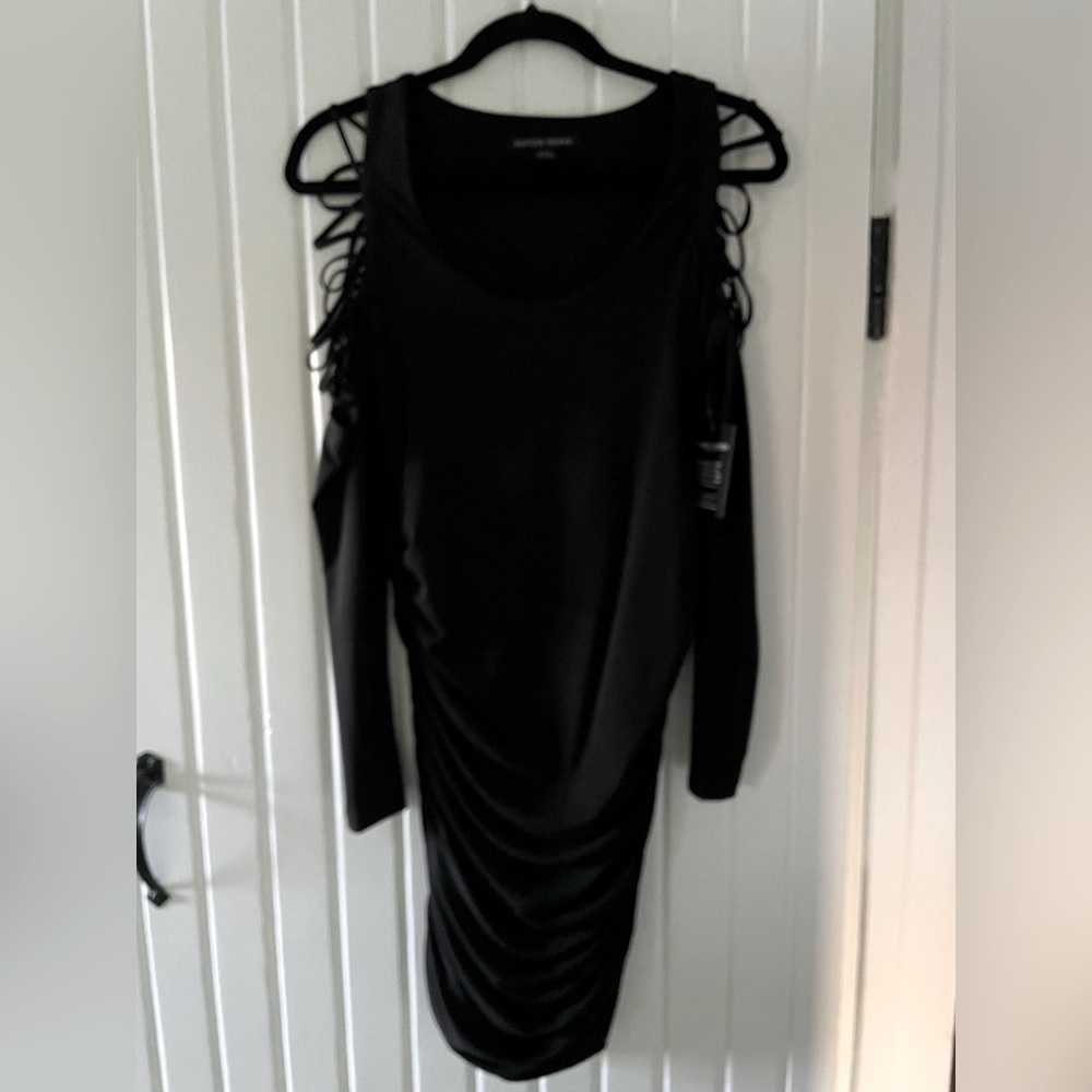 NWT Boston Proper Shirred dress W/Criss Cross Sleeves -Size Small SEXY 🖤🔥🖤